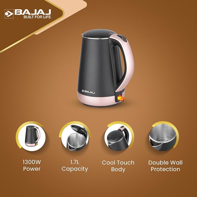 BAJAJ KTP 1.7 GOLD ELETRIC KETTLE  (1.7 L, Gold, Black)